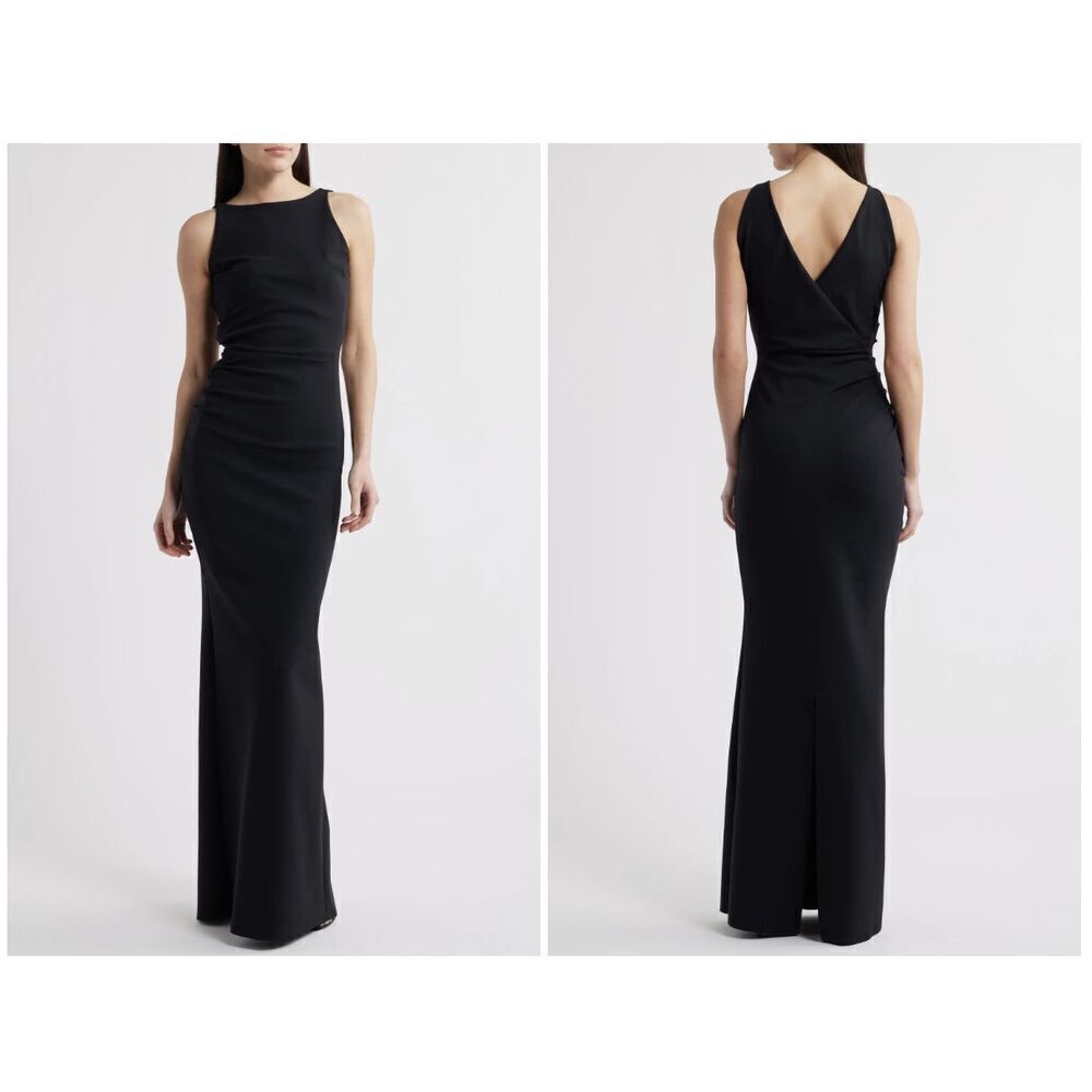 New $995 Chiara Boni La Petite Robe Sleeveless Stretch BlackJersey Dress Gown 4